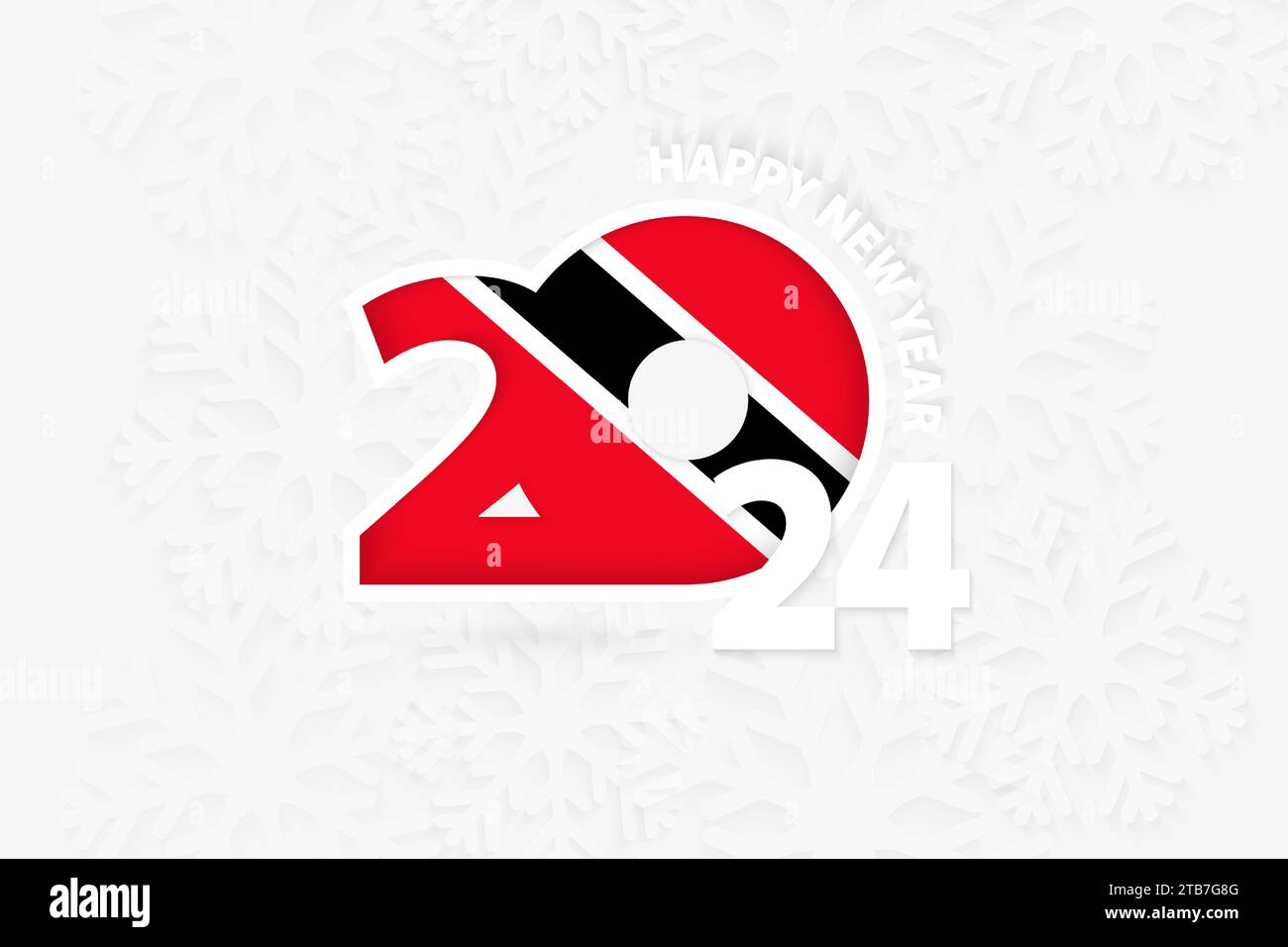 New Year 2024 for Trinidad and Tobago on snowflake background. Greeting