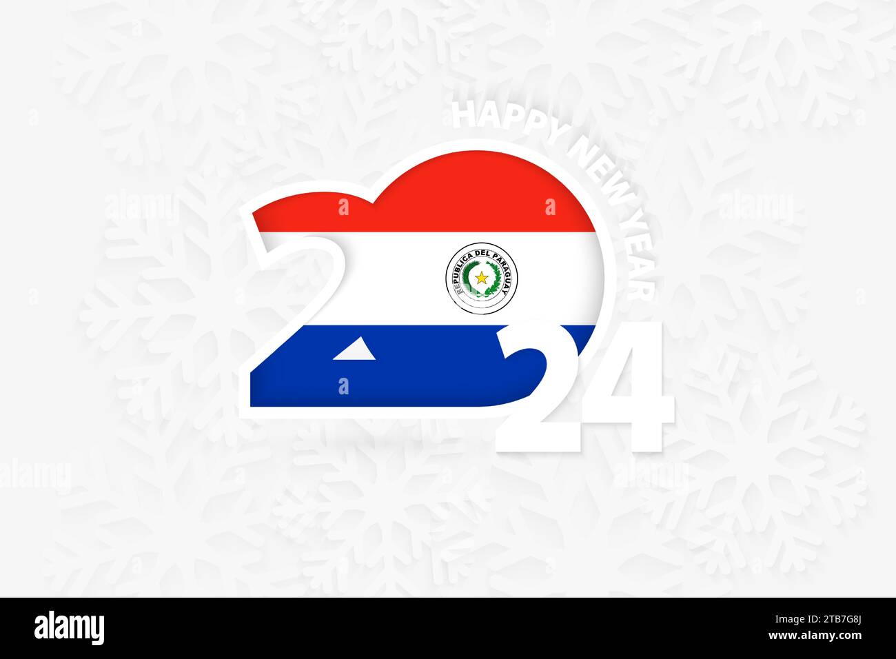 New Year 2024 for Paraguay on snowflake background. Greeting Paraguay