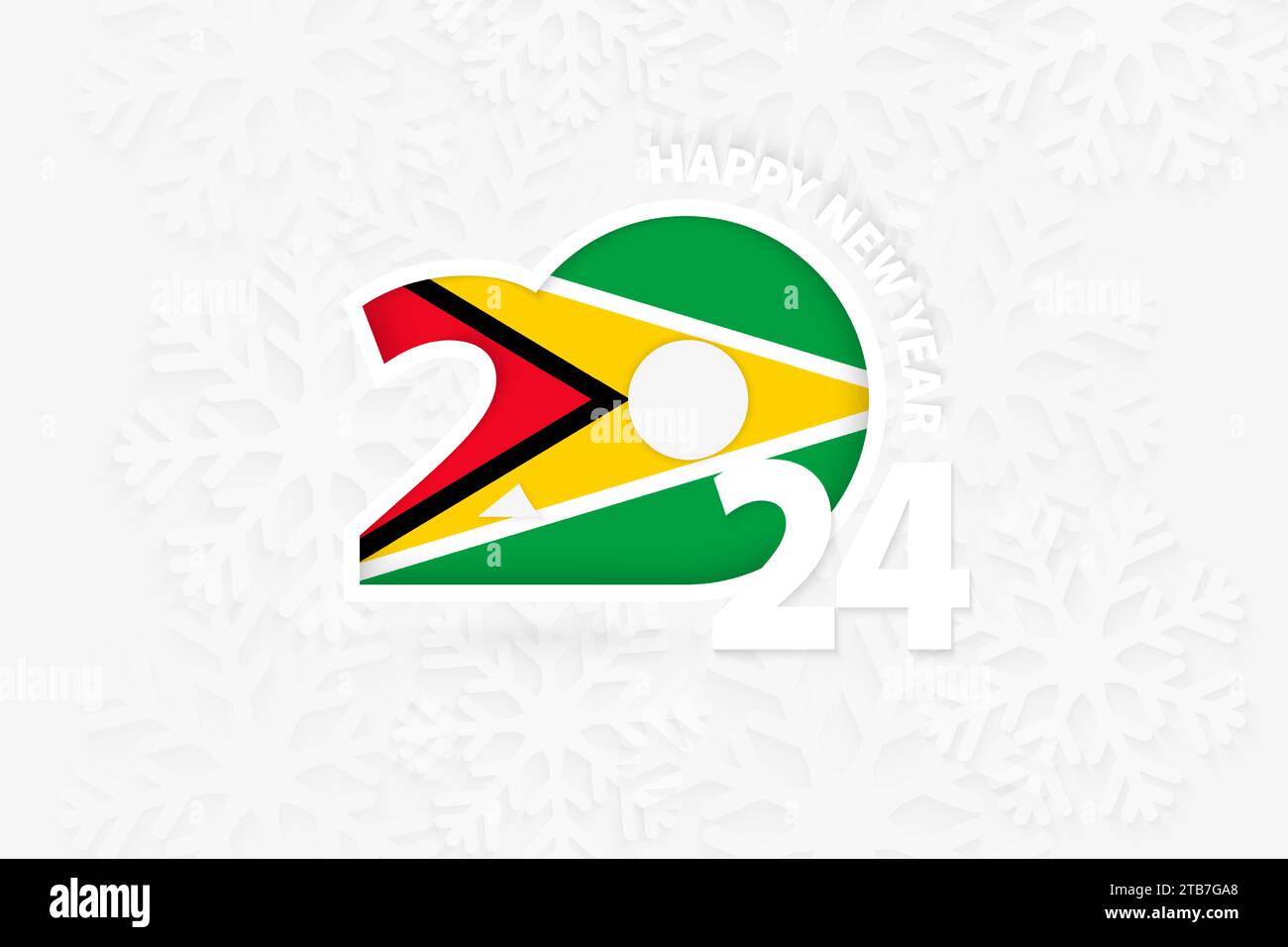 New Year 2024 for Guyana on snowflake background. Greeting Guyana with