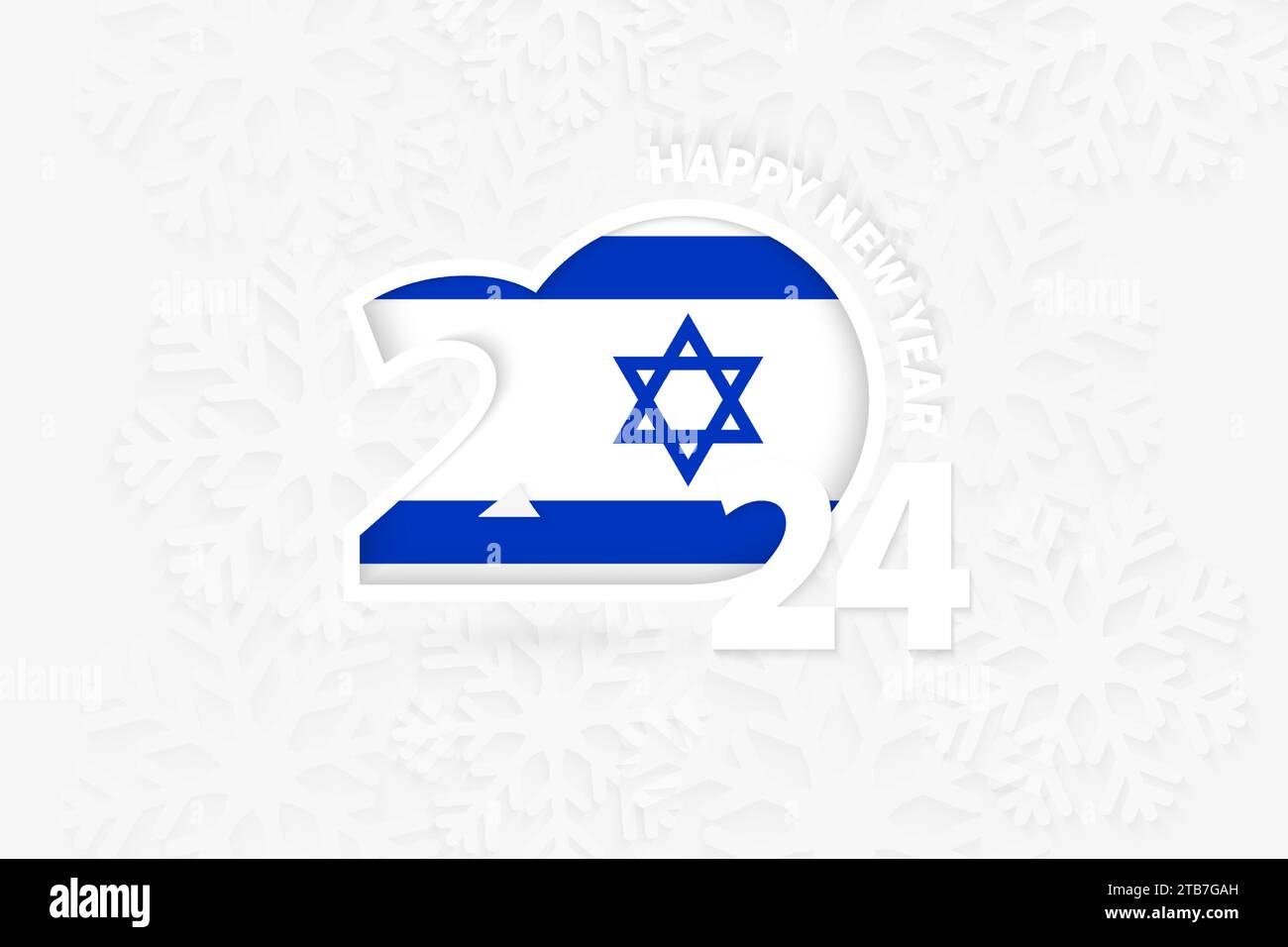New Year 2024 for Israel on snowflake background. Greeting Israel with