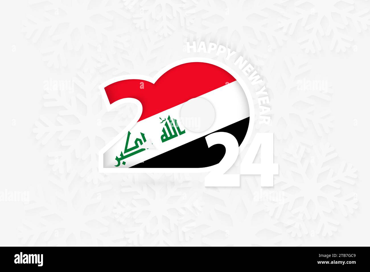 New Year 2024 for Iraq on snowflake background. Greeting Iraq with new