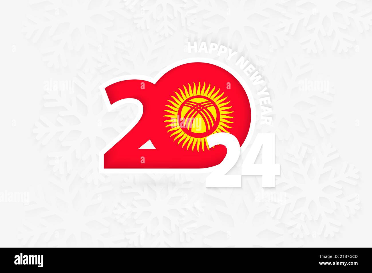 New Year 2025 for Kyrgyzstan on snowflake background. Greeting
