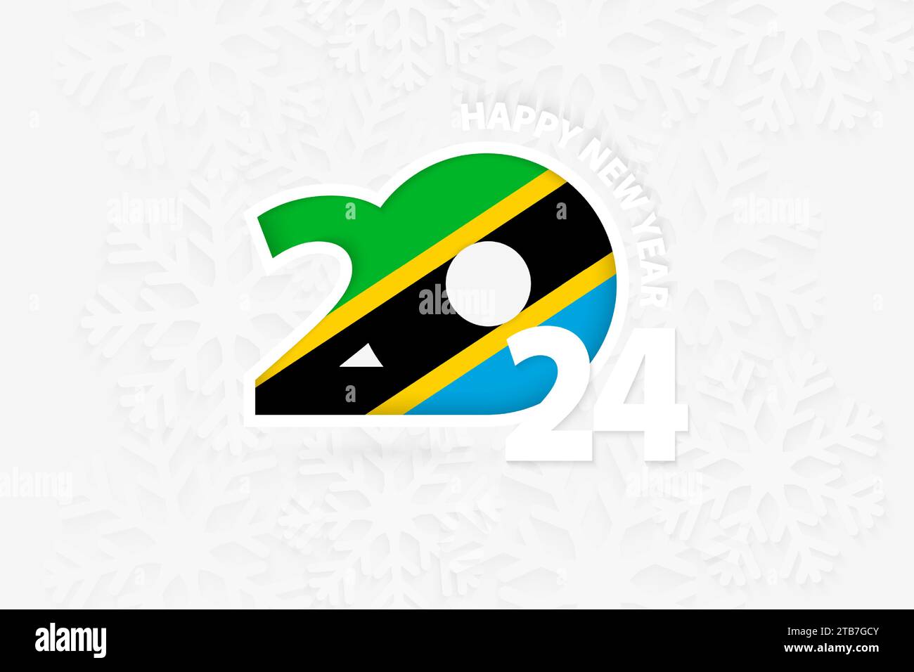 New Year 2024 for Tanzania on snowflake background. Greeting Tanzania with new 2024 year. Stock Vector