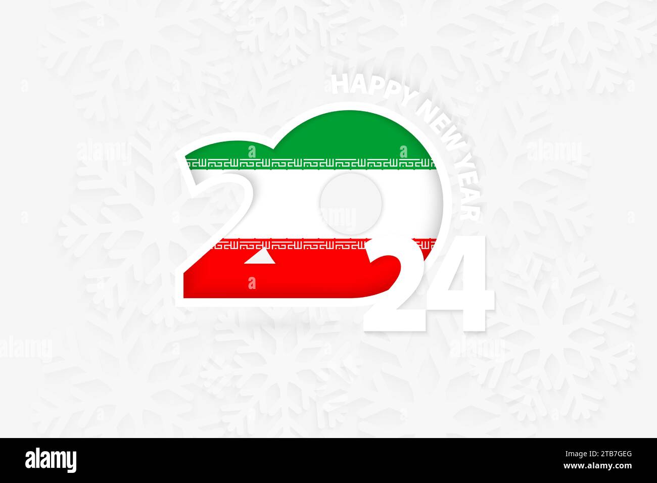 New Year 2024 for Iran on snowflake background. Greeting Iran with new