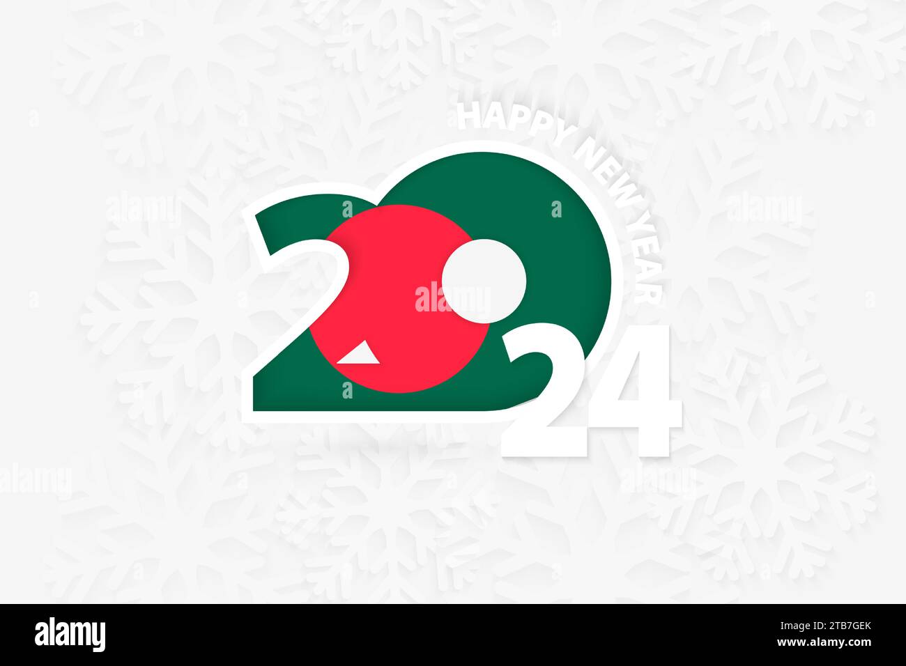 New Year 2025 for Bangladesh on snowflake background. Greeting Bangladesh with new 2025 year