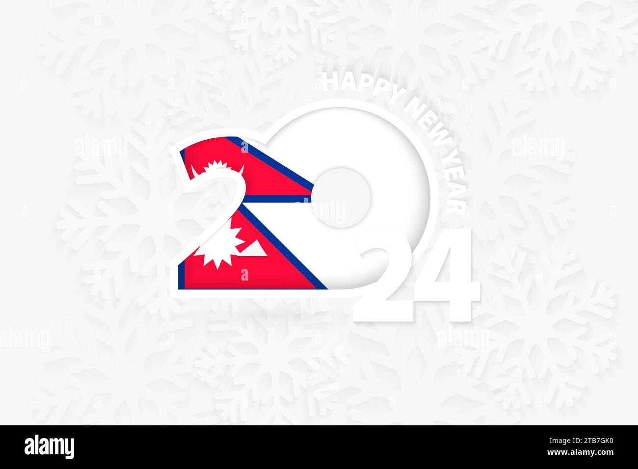 New Year 2024 for Nepal on snowflake background. Greeting Nepal with