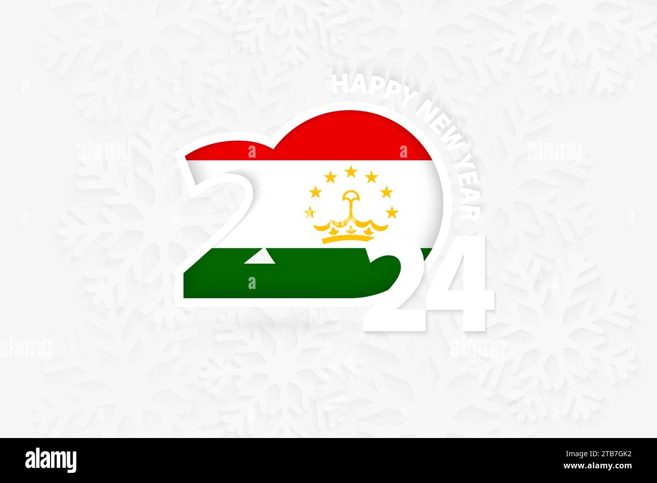 New Year 2024 for Tajikistan on snowflake background. Greeting