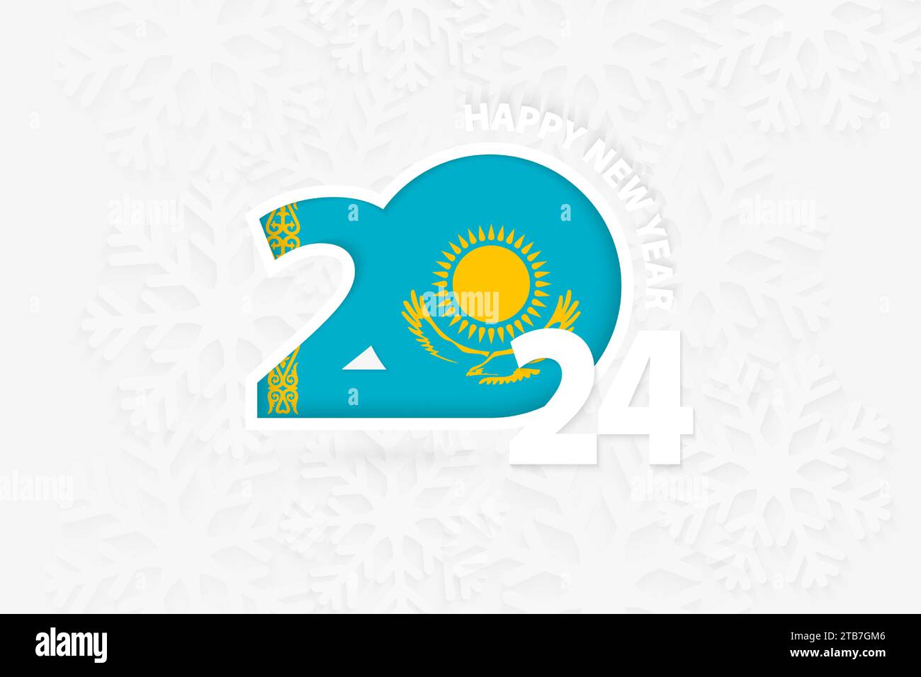 New Year 2024 for Kazakhstan on snowflake background. Greeting