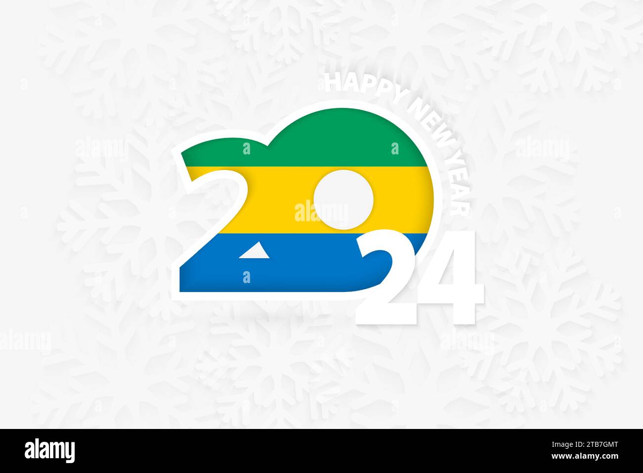 New Year 2024 for Gabon on snowflake background. Greeting Gabon with