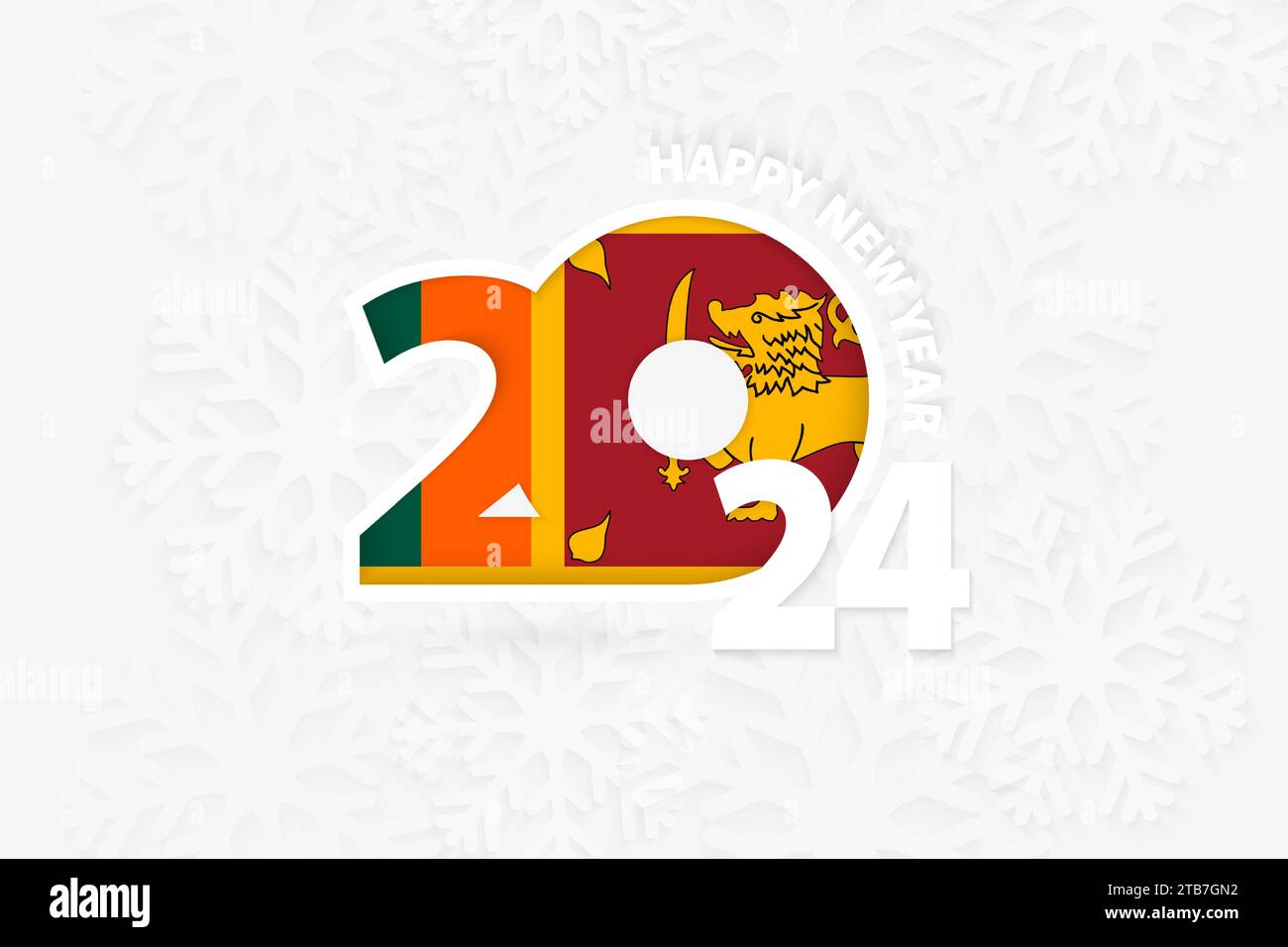 New Year 2024 for Sri Lanka on snowflake background. Greeting Sri Lanka