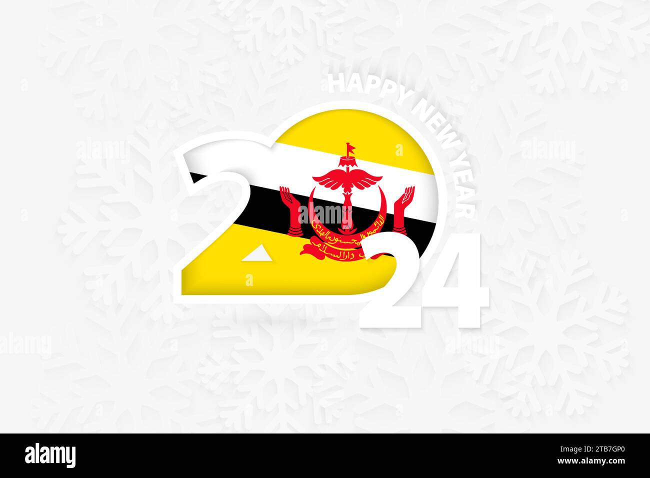 New Year 2024 for Brunei on snowflake background. Greeting Brunei with