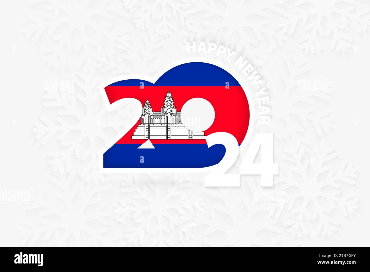 New Year 2024 for Cambodia on snowflake background. Greeting Cambodia with new 2024 year. Stock Vector