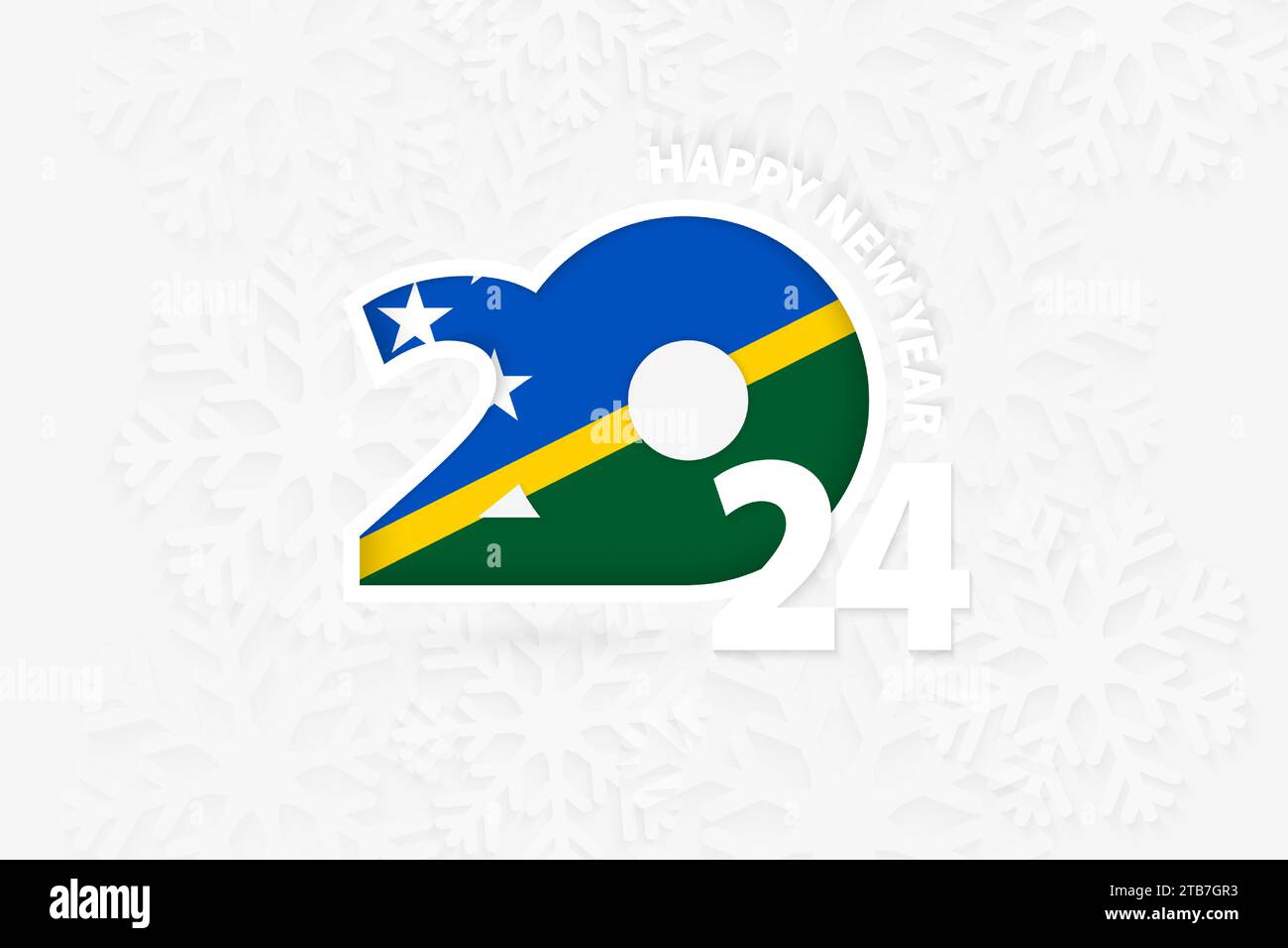 New Year 2024 for Solomon Islands on snowflake background. Greeting