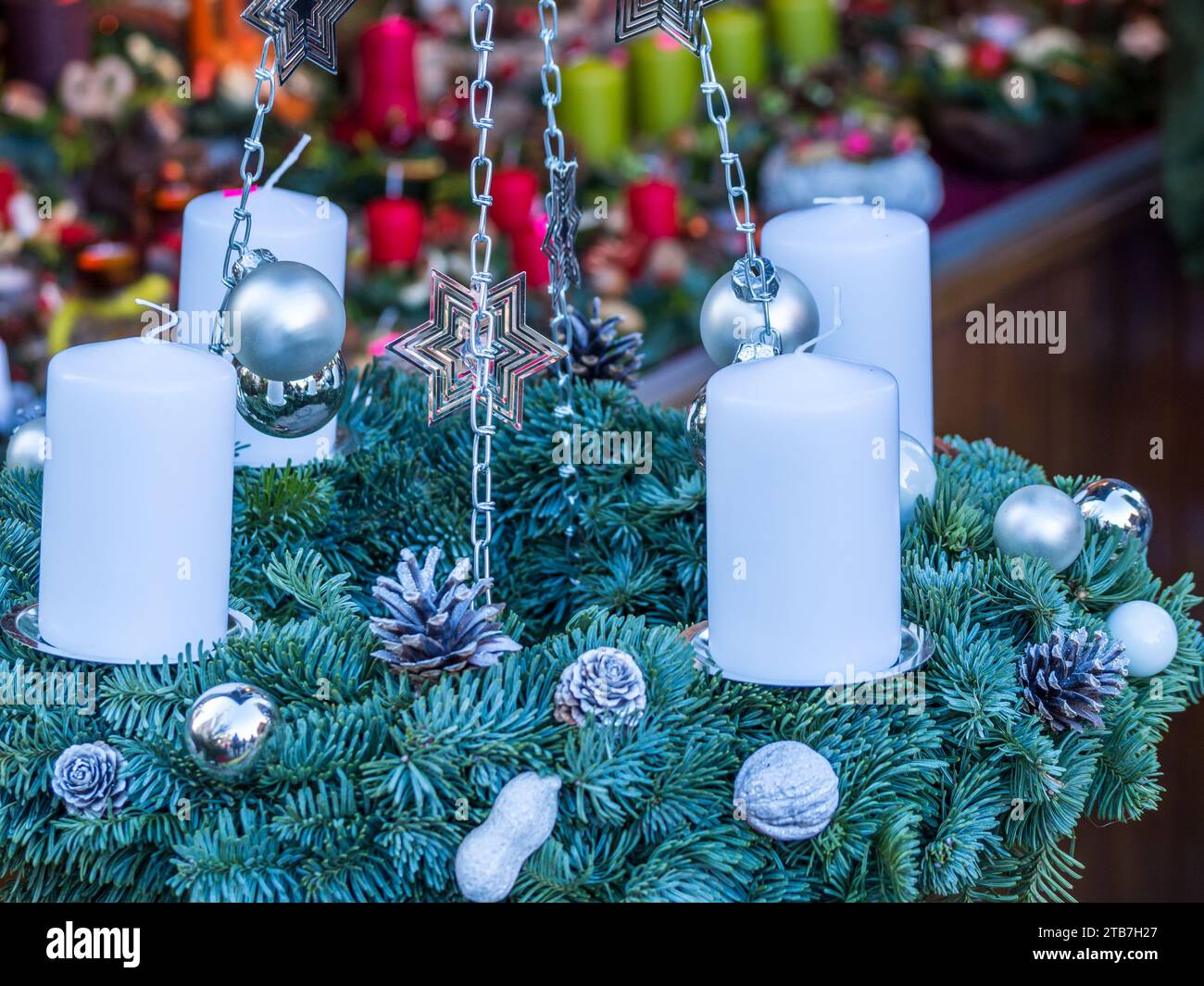 Advent wreath at the Christmas market Stock Photo Alamy