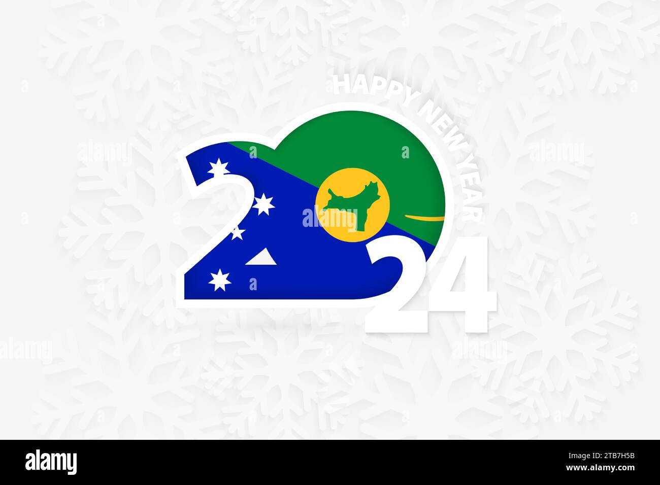 New Year 2025 for Christmas Island on snowflake background. Greeting