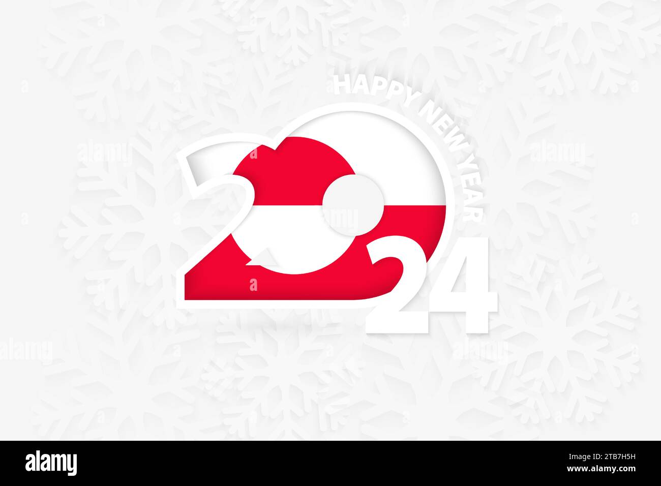 New Year 2024 for Greenland on snowflake background. Greeting Greenland