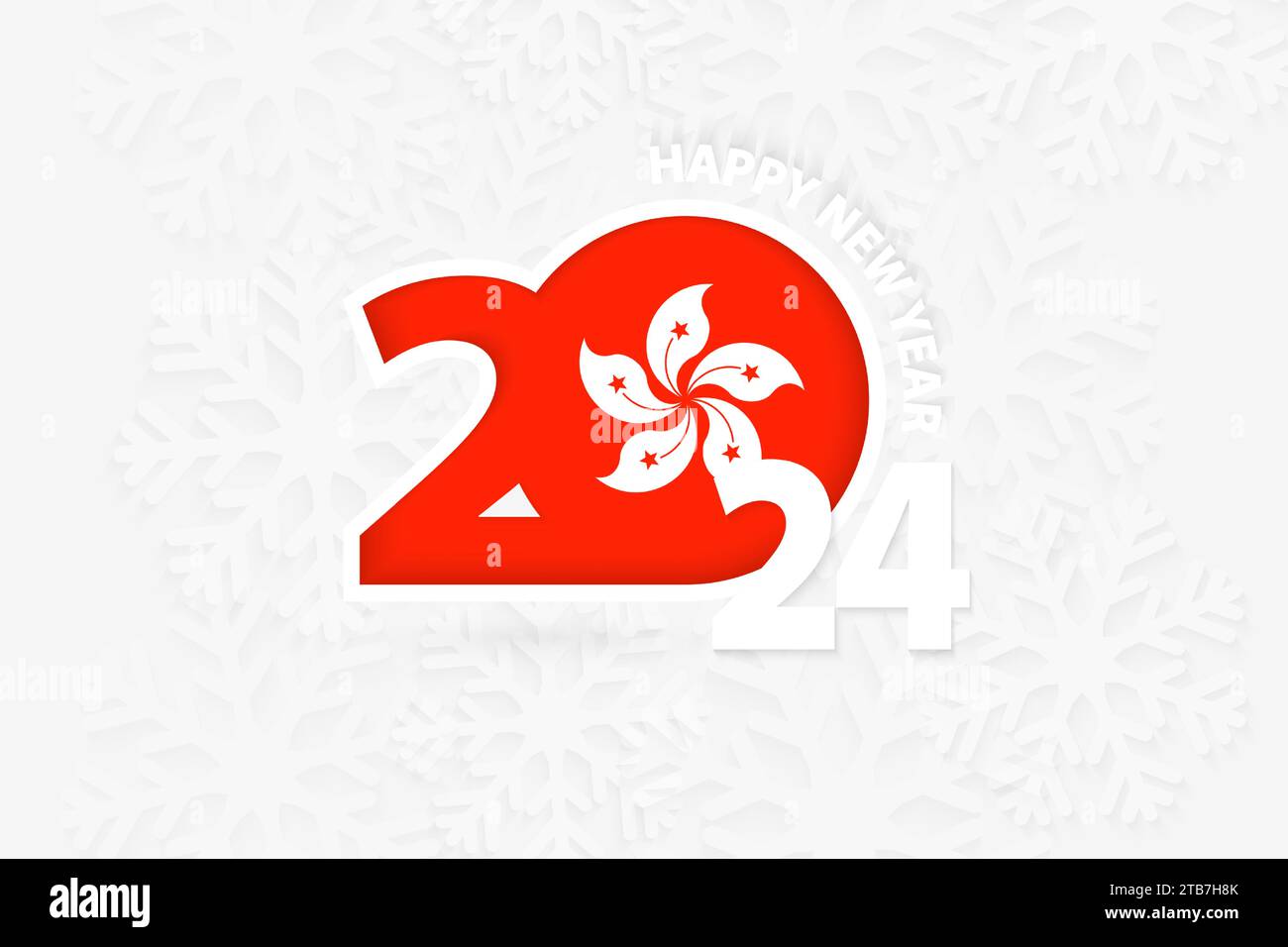 New Year 2024 for Hong Kong on snowflake background. Greeting Hong Kong with new 2024 year Stock