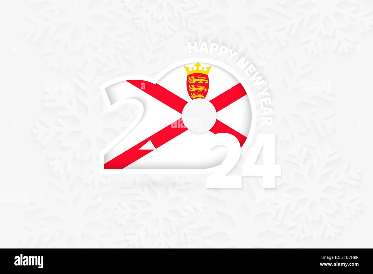 New Year 2024 for Jersey on snowflake background. Greeting Jersey with