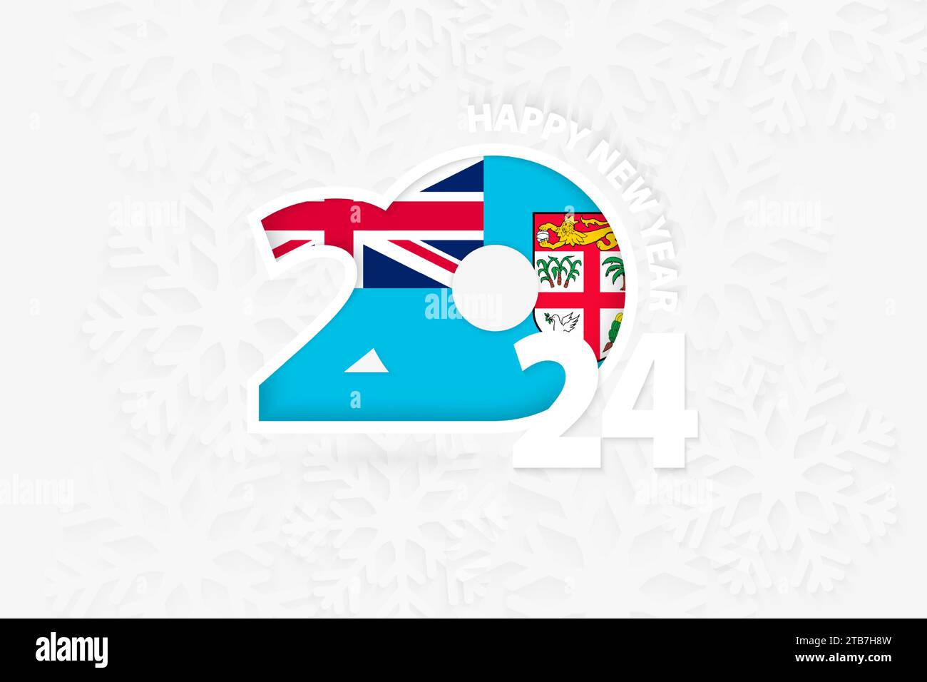 New Year 2024 for Fiji on snowflake background. Greeting Fiji with new