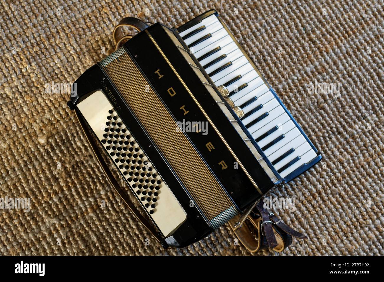 Old Hohner chromatic button accordion Stock Photo Alamy