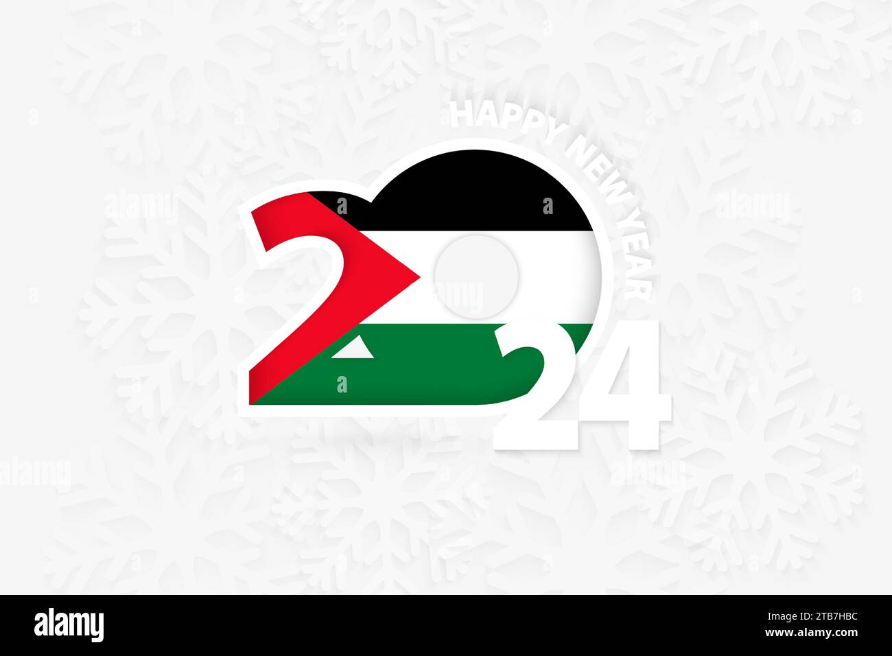 New Year 2024 for Palestine on snowflake background. Greeting Palestine
