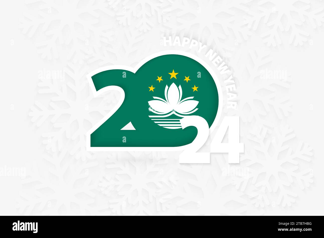 New Year 2024 for Macau on snowflake background. Greeting Macau with new 2024 year Stock Vector