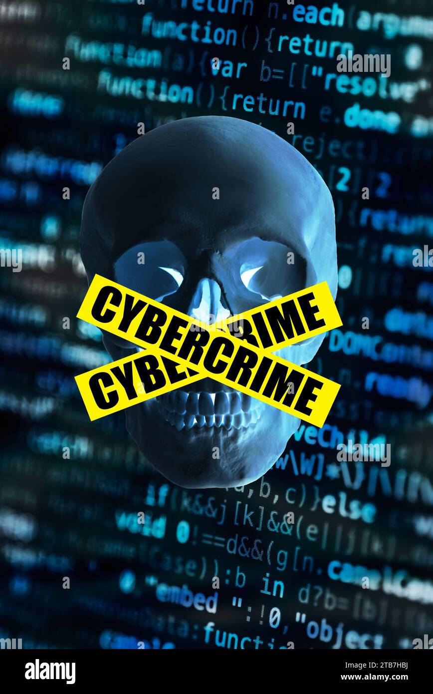 skull and computer code, cybercrime concept Stock Photo