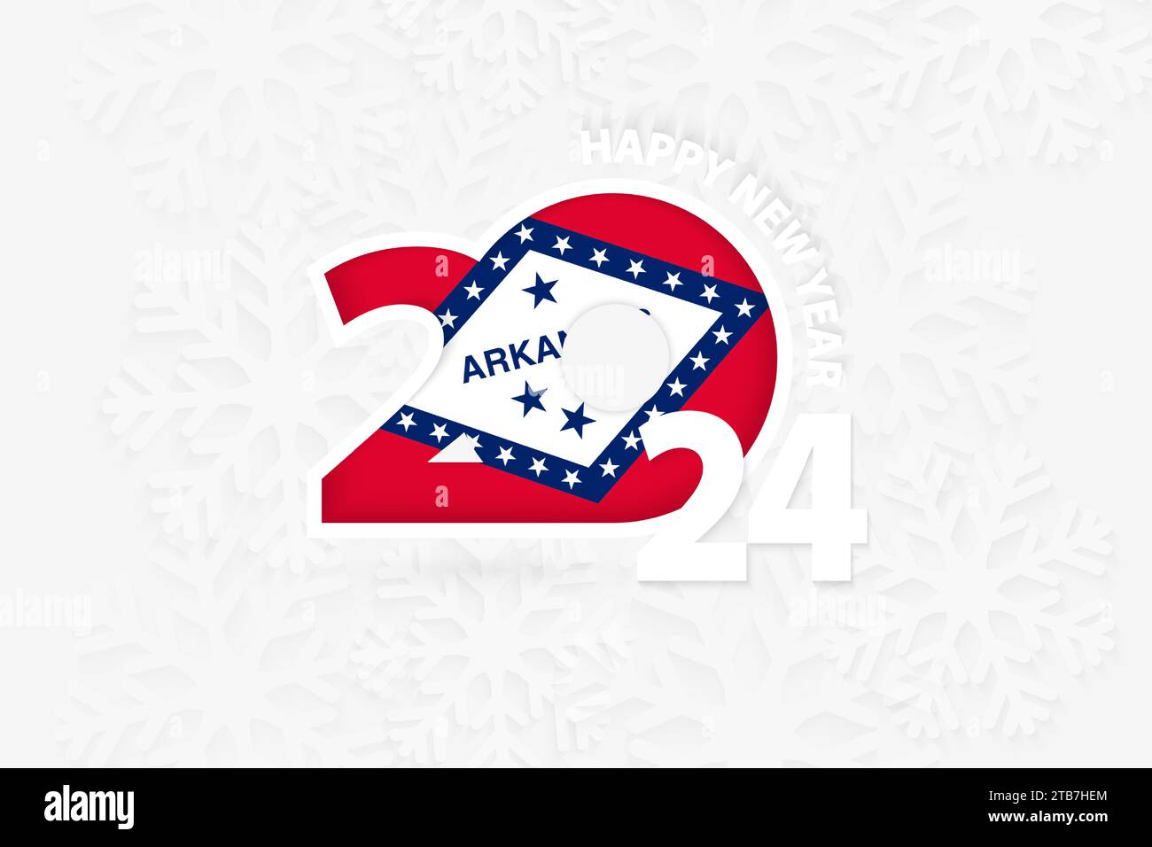 New Year 2024 for Arkansas on snowflake background. Greeting Arkansas