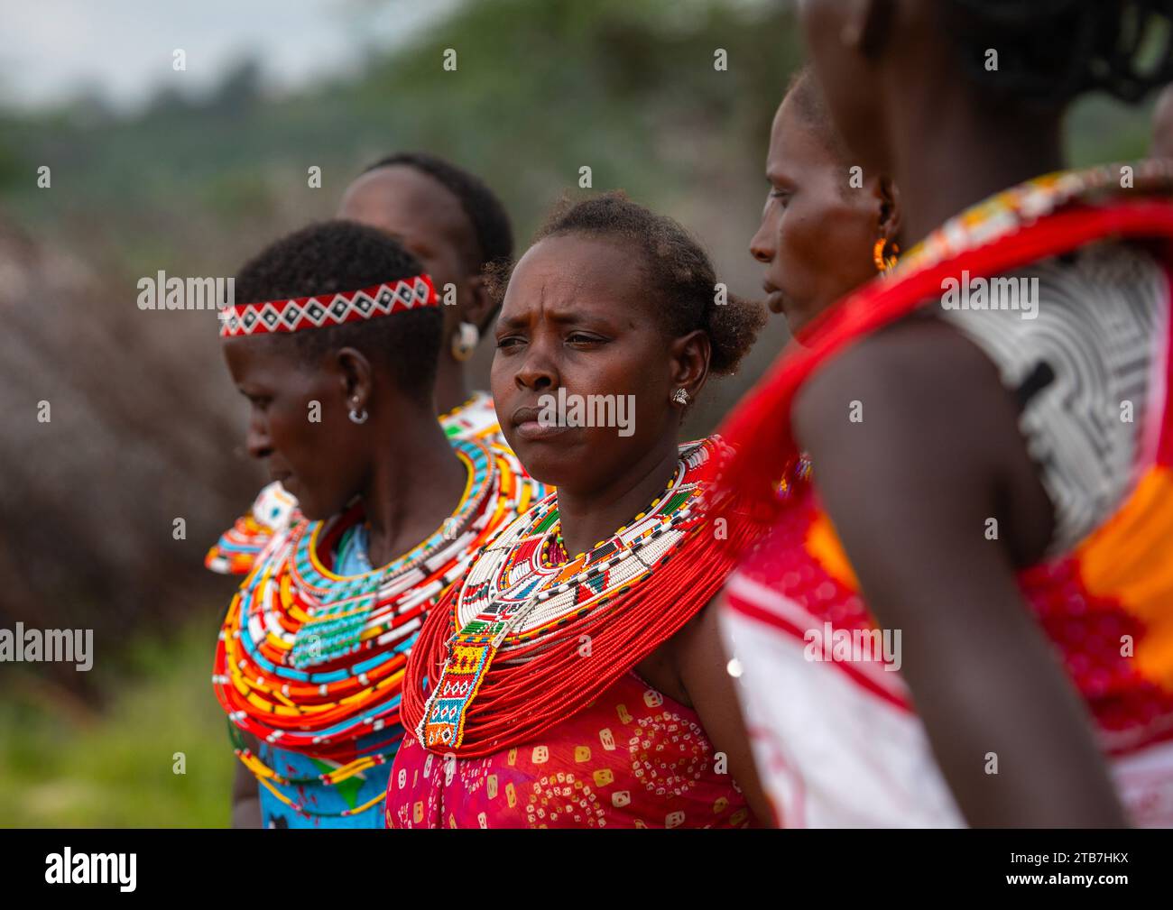 Portrait of samburu women with beaded necklaces, Samburu County, Samburu National Reserve, Kenya Stock Photo
