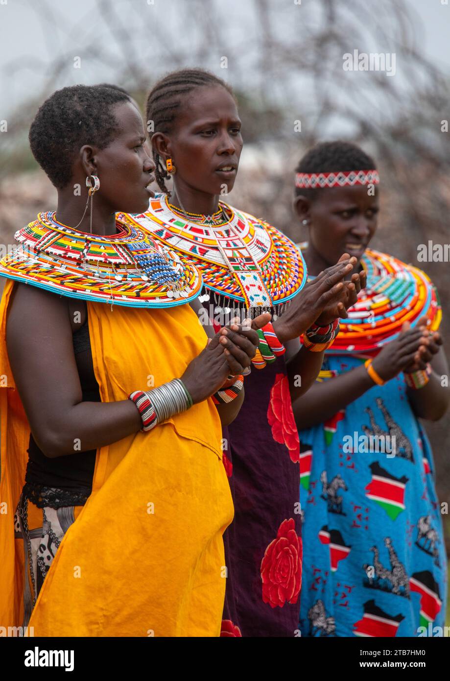 Portrait of samburu women with beaded necklaces, Samburu County, Samburu National Reserve, Kenya Stock Photo
