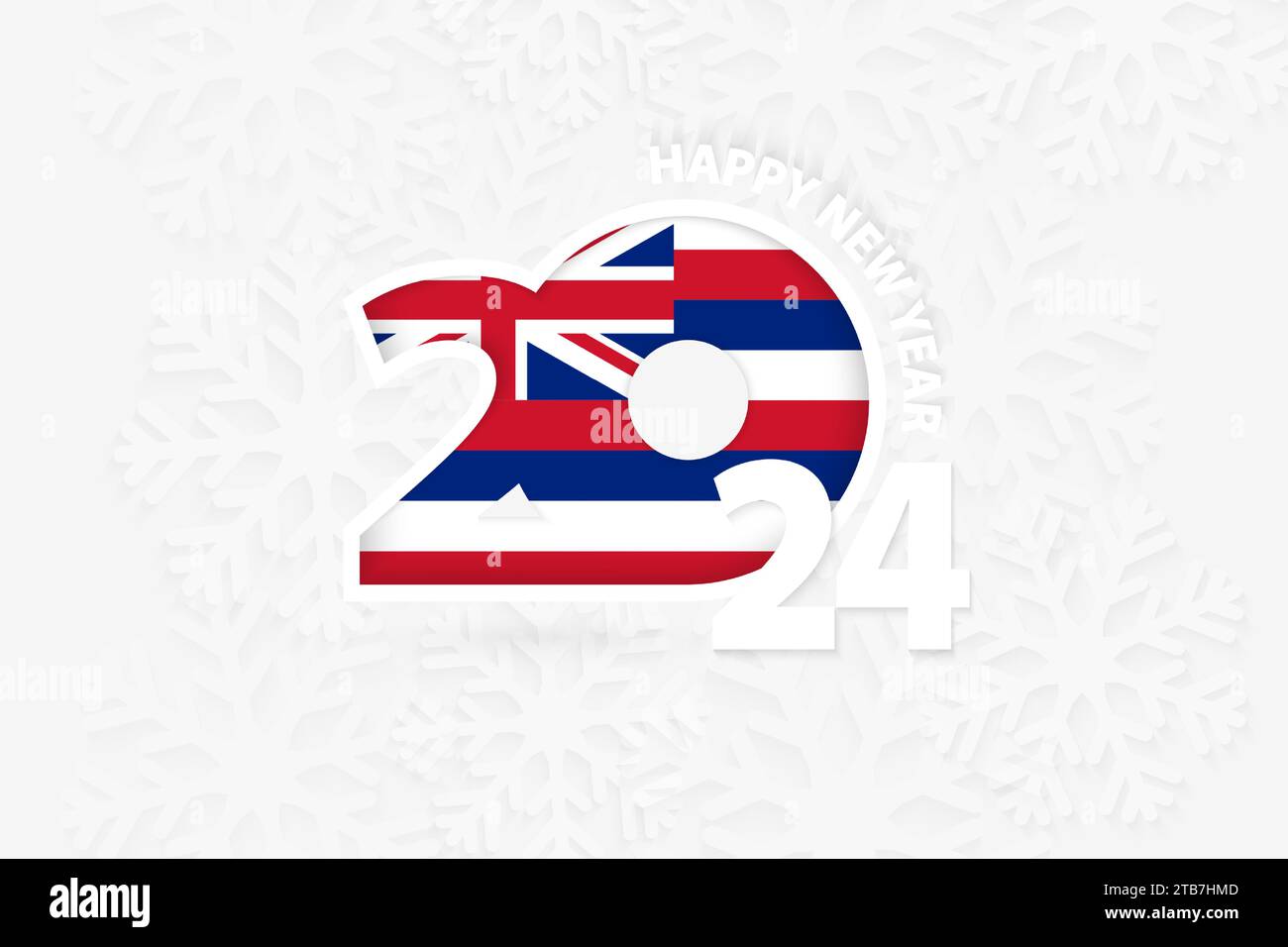 New Year 2024 for Hawaii on snowflake background. Greeting Hawaii with