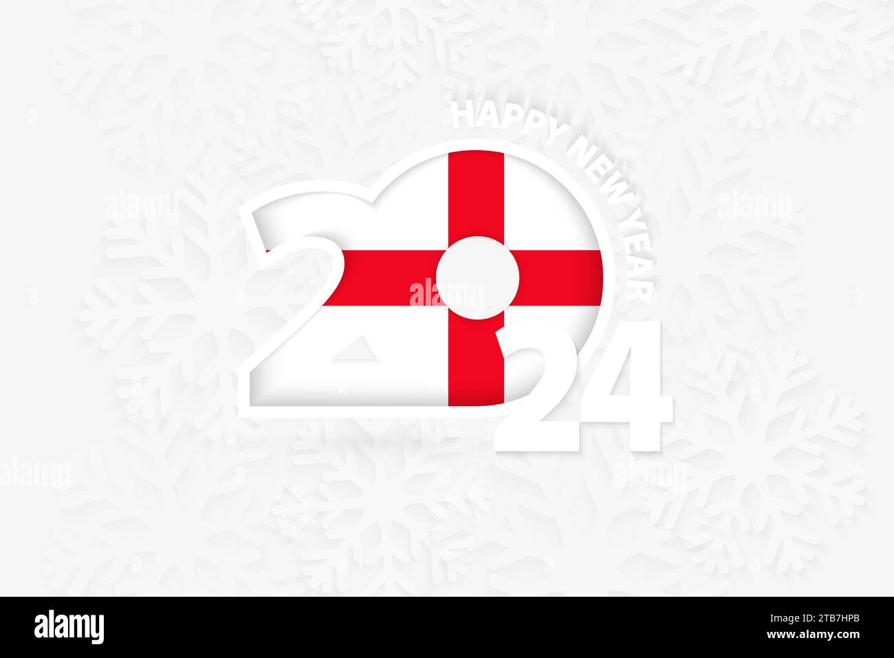 New Year 2024 for England on snowflake background. Greeting England