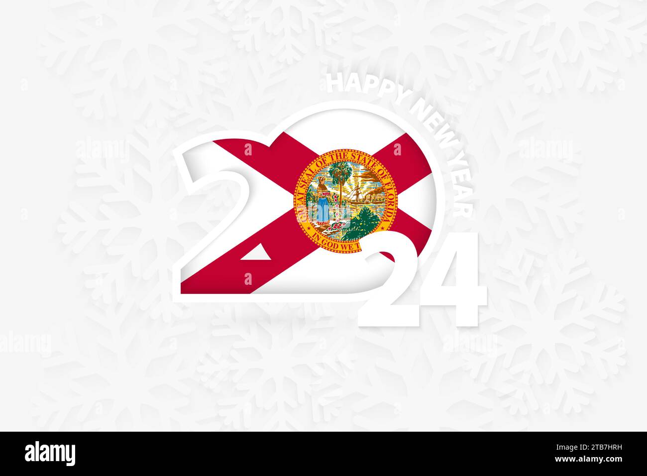 New Year 2024 for Florida on snowflake background. Greeting Florida