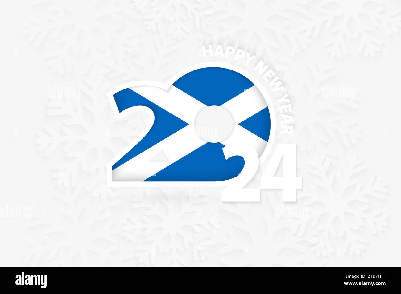 New Year 2024 for Scotland on snowflake background. Greeting Scotland