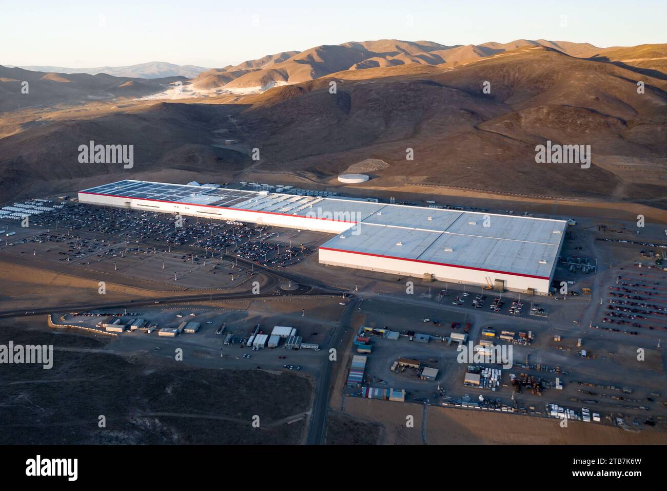 United States Tahoe Reno Industrial Center: aerial view of the Giga Nevada (Gigafactory 1), a lithium-ion battery and electric vehicle component facto Stock Photo