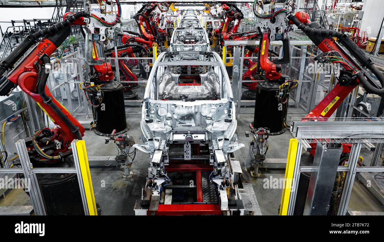 United States, Texas, Austin robots on the assembly line of the