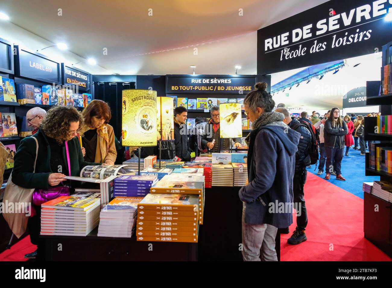 50th Angouleme International Comics Festival (central-western France) on January 26, 2023. Atmosphere at the stands of comic book publishers. here on Stock Photo