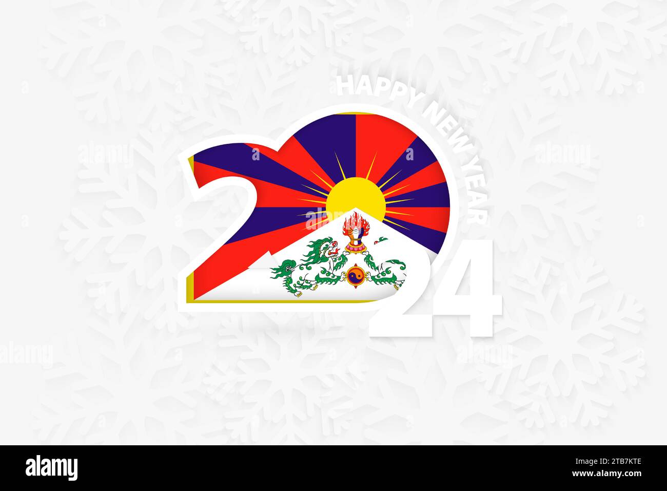New Year 2025 for Tibet on snowflake background. Greeting Tibet with