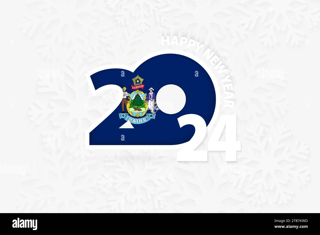 New Year 2024 for Maine on snowflake background. Greeting Maine with