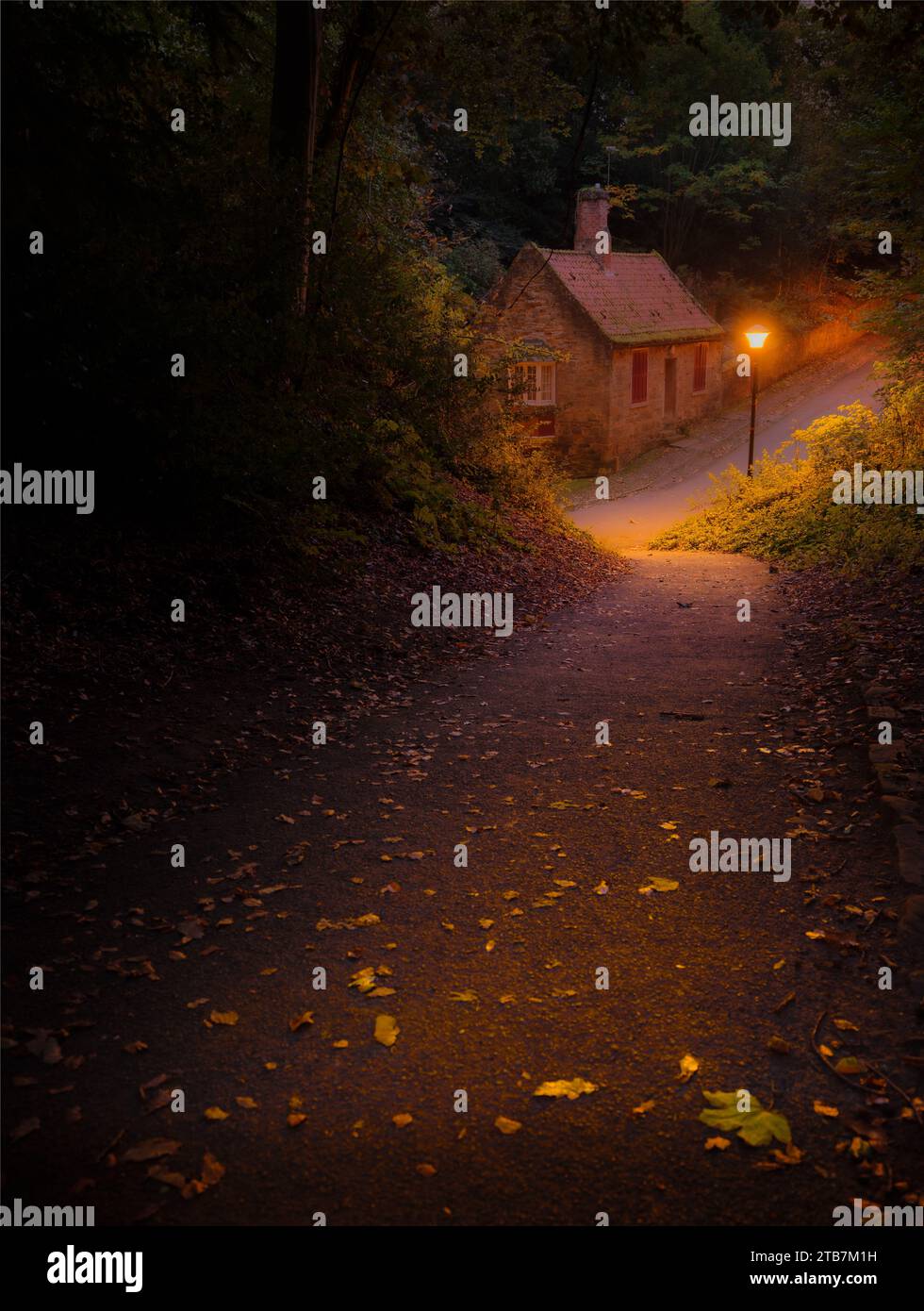 Stredetlamp lights Prebends cottage on a n autumn morning in Durham