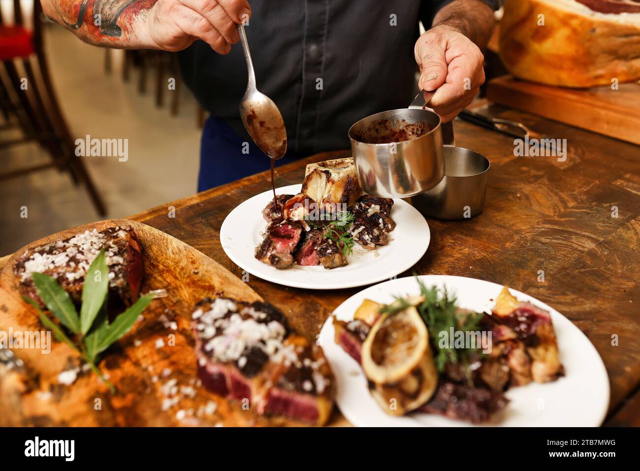 Preparation of a rib steak “entrecote Bordelaise” (Bordeaux Style Steak