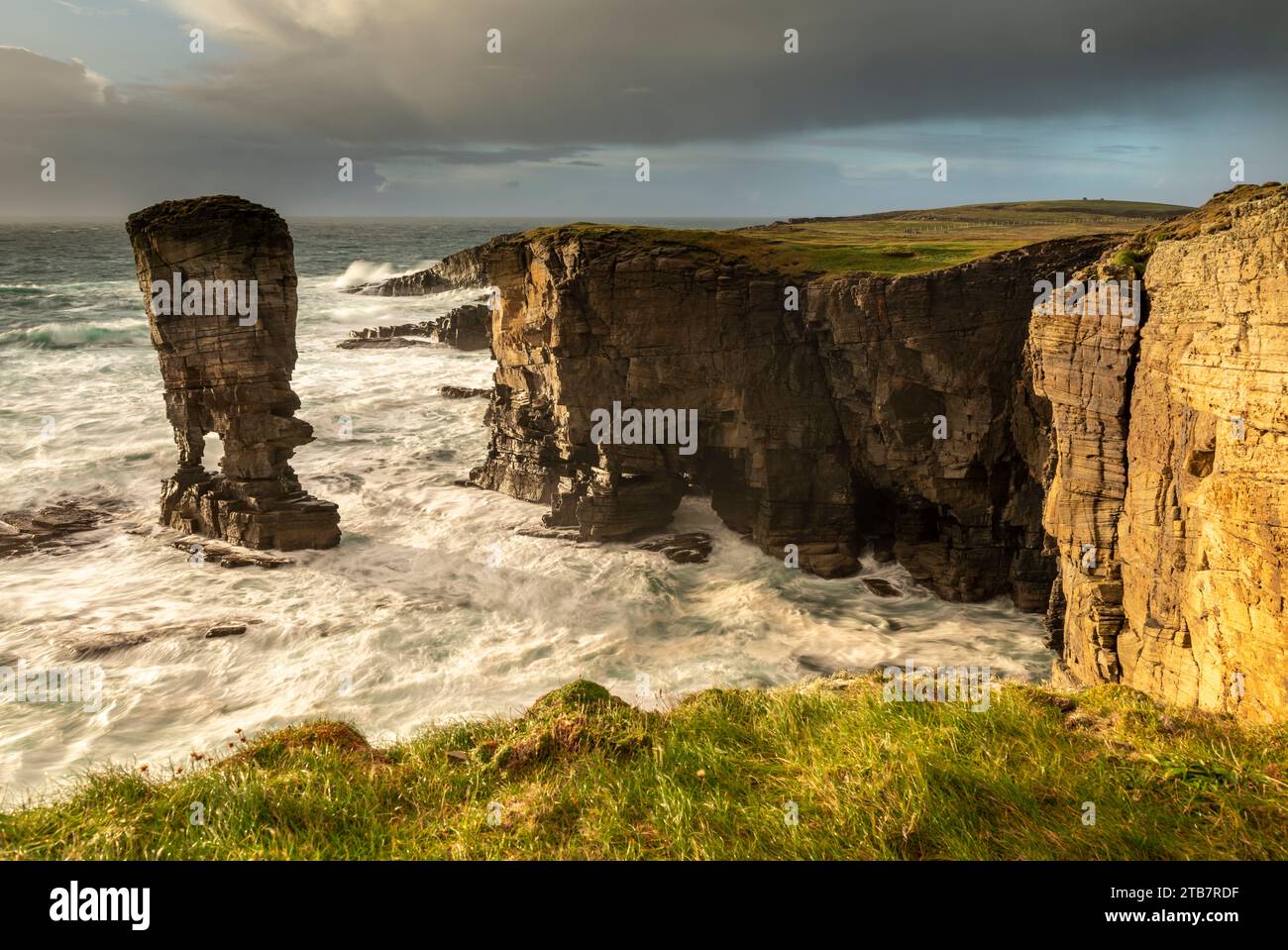 Yesnaby Castle sea stack on the wild west coast of mainland Orkney, Orkney Island, Scotland. Autumn (October) 2022. Stock Photo