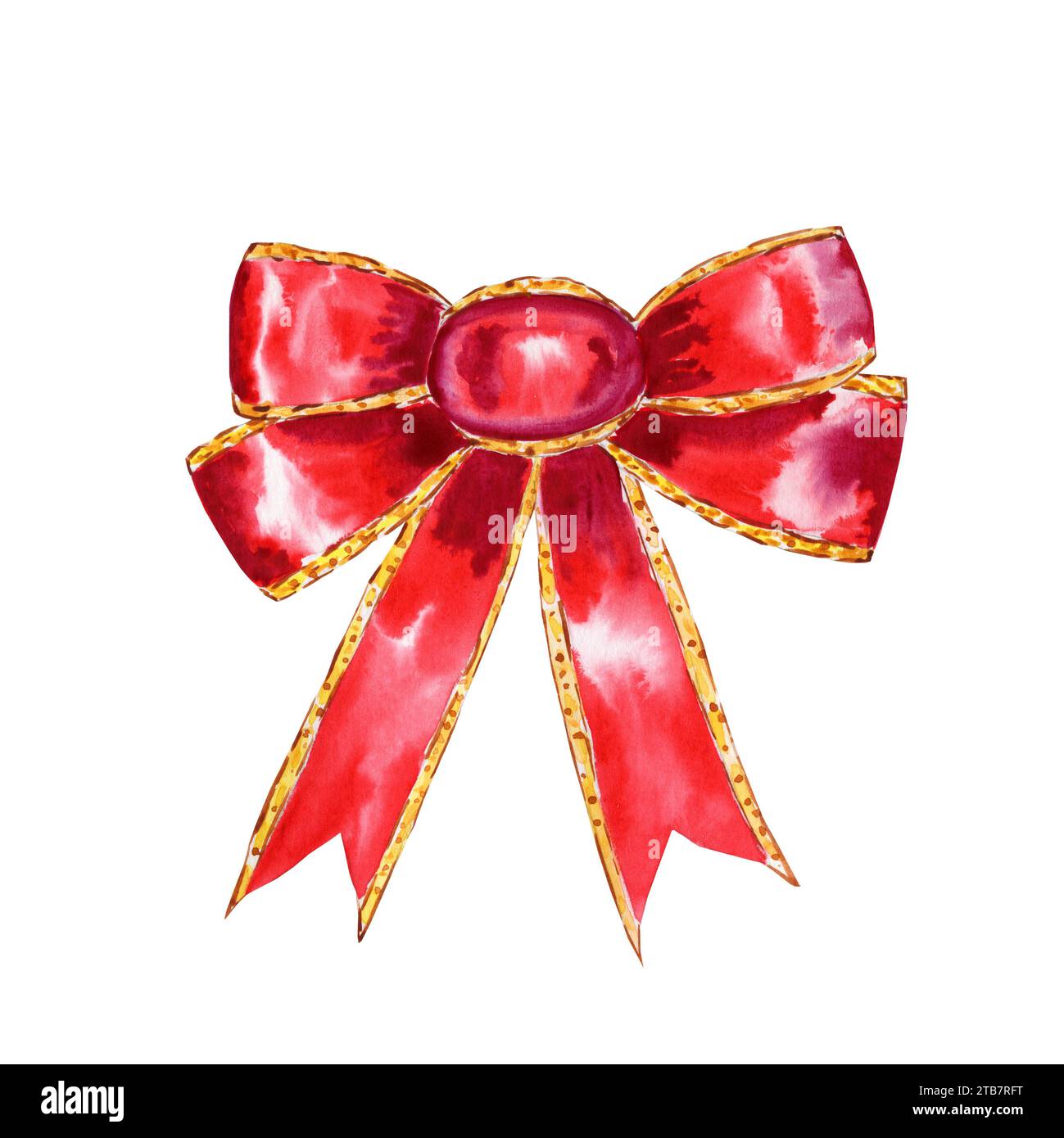 Red Christmas bow watercolor illustration. Hand drawn festive New Year ...