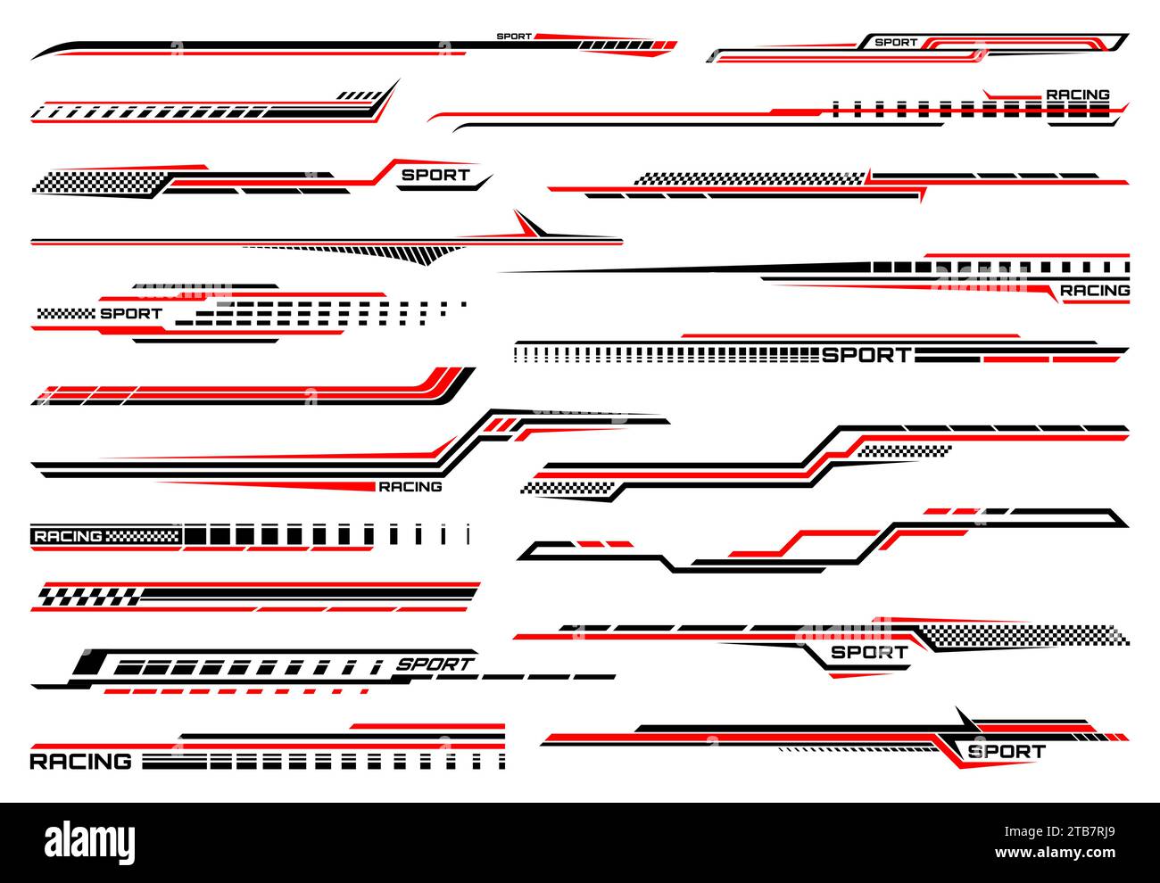 Red race sport car stripe stickers, racing line decals for speed