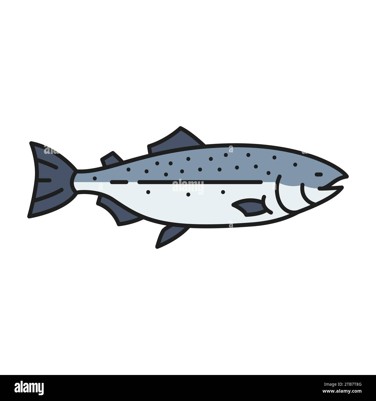 Fishing industry salmon or trout fish outline icon. Seafood shop,  restaurant meat or gourmet menu or fresh fish market outline vector icon.  Fishing company thin line sign or symbol with salmon or