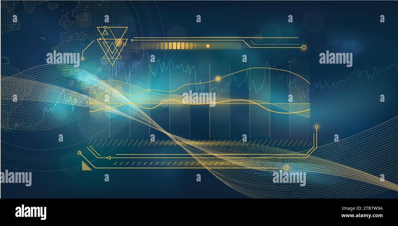 Infographics on a business theme with golden elements on a blue ...