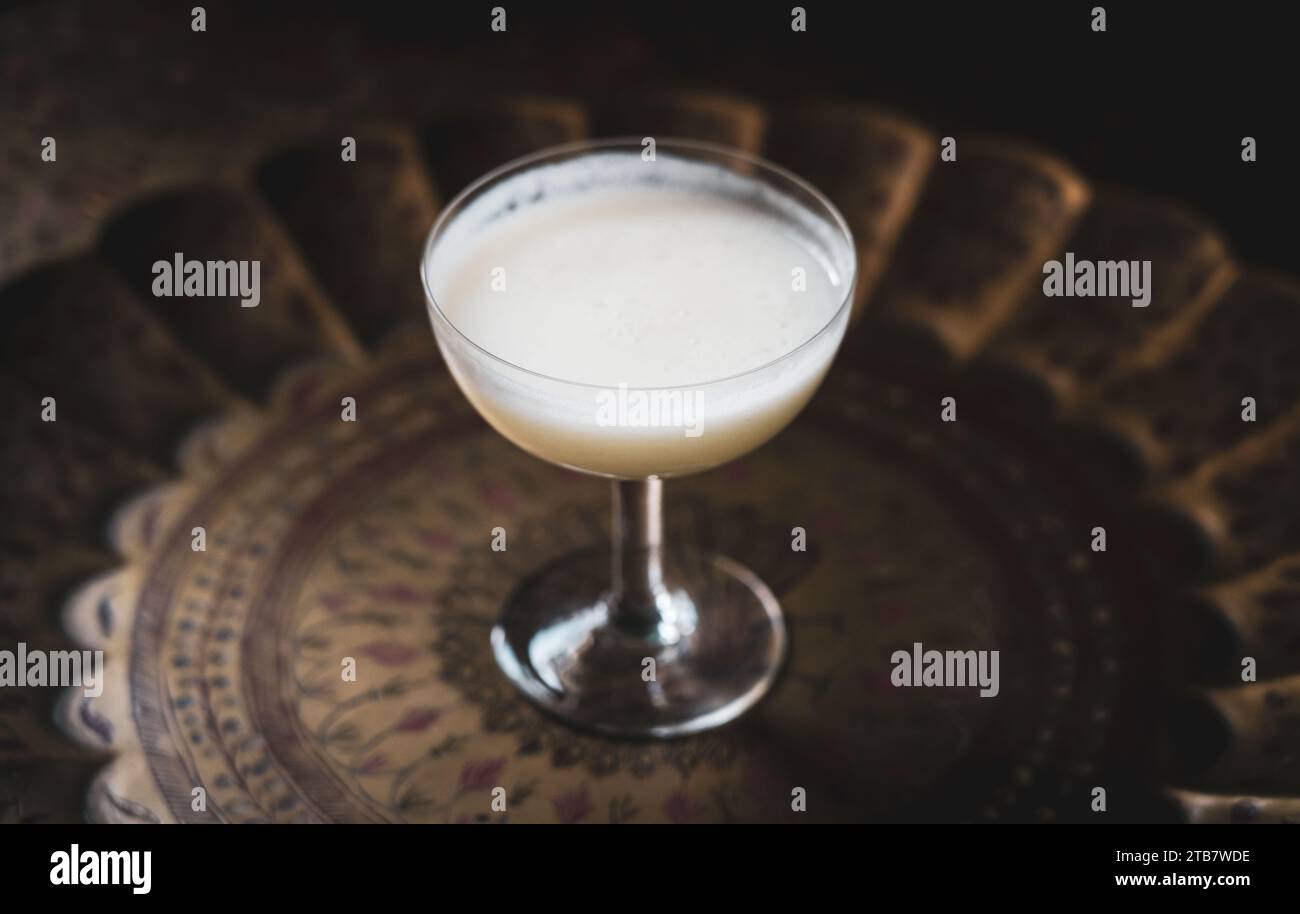 White Lady cocktail in small glass indoors without people, landscape format Stock Photo