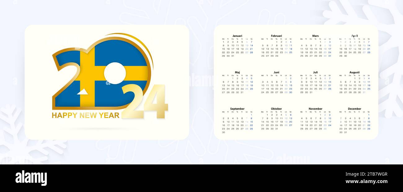 Horizontal Pocket Calendar 2024 in Swedish language. New Year 2024 icon