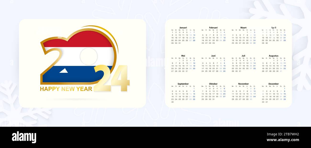 Horizontal Pocket Calendar 2024 in Dutch language. New Year 2024 icon