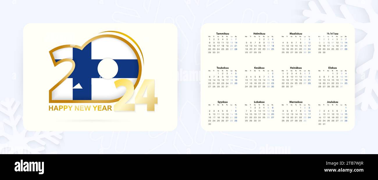 Horizontal Pocket Calendar 2024 in Finnish language. New Year 2024 icon